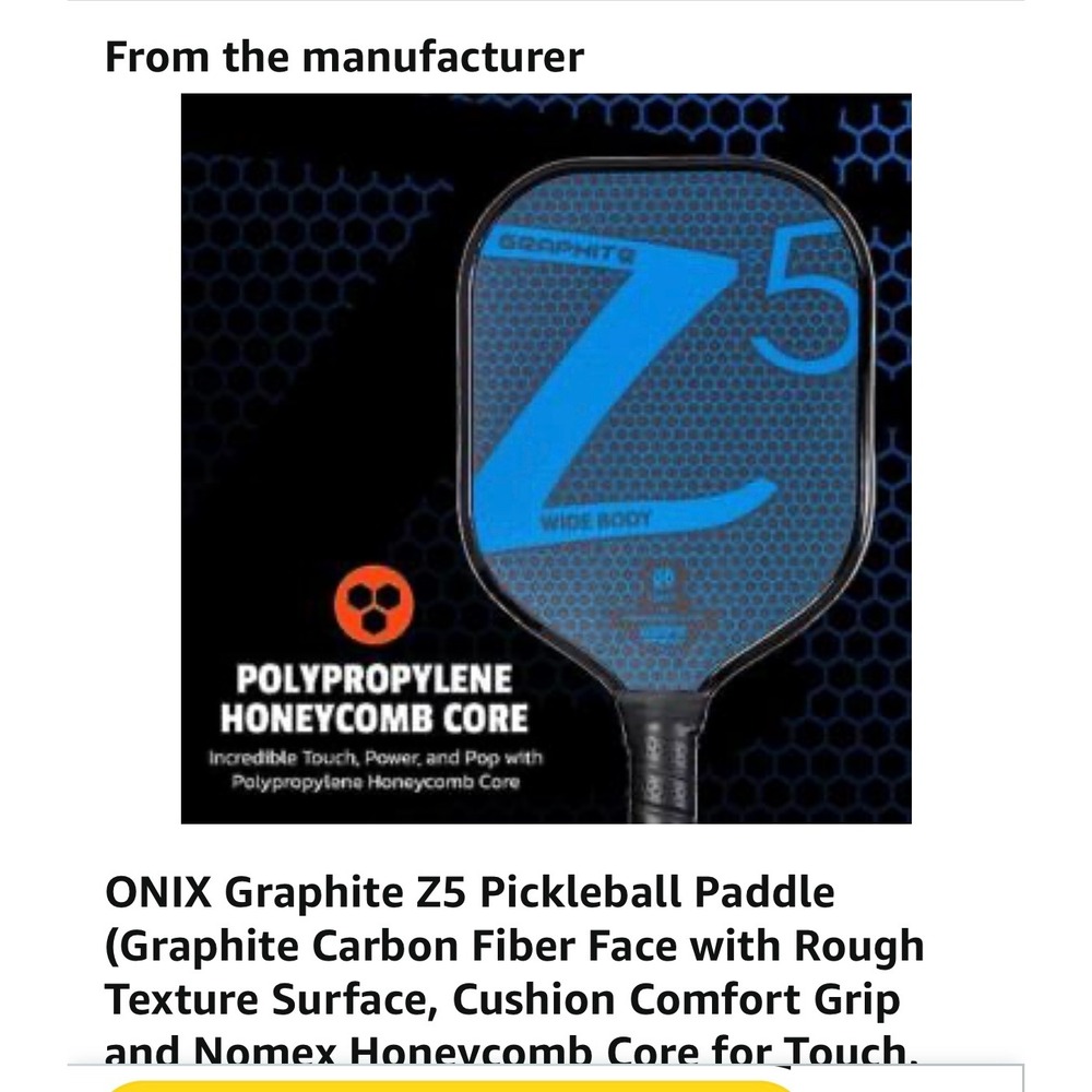ONIX Graphite‎ Z5 Pickleball Paddle Wide Body Shape Nomex Honeycomb Core